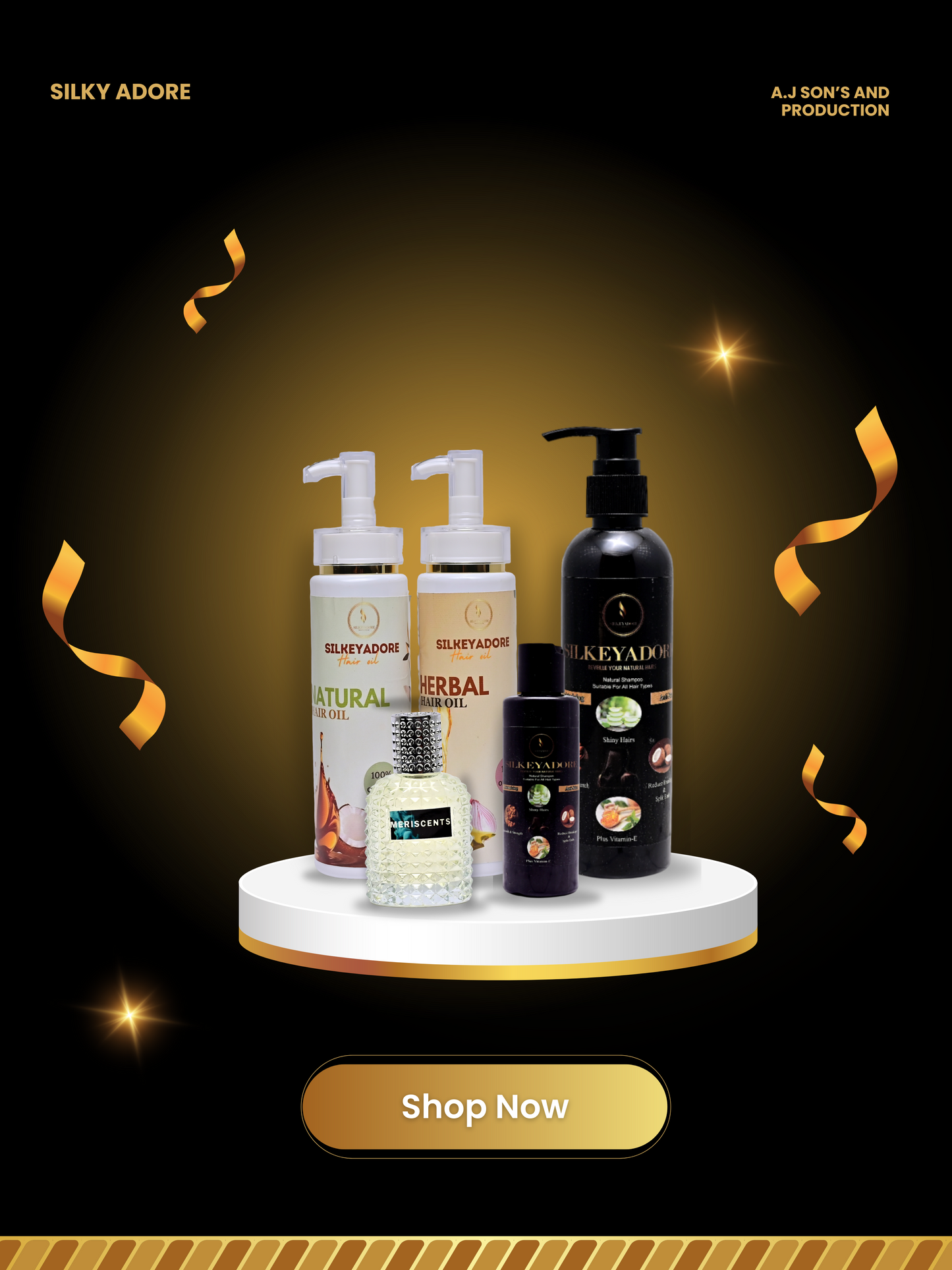 Pack of 05 Silkeyadore Natural Shampoo 110ml/200ml+Herbal/Natural Hairoil 200ml+Meriscents50ml